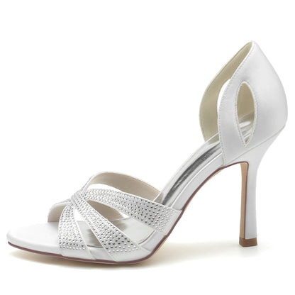 Damen Seidensatin Strass Peep Toe Mit Stilettoabsatz Abendschuhe