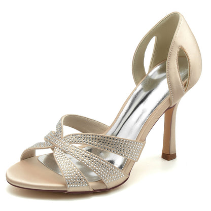 Damen Seidensatin Strass Peep Toe Mit Stilettoabsatz Abendschuhe
