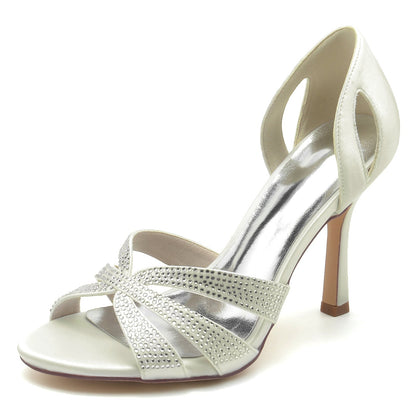 Damen Seidensatin Strass Peep Toe Mit Stilettoabsatz Abendschuhe