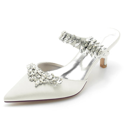 Damen Seidensatin Geschlossene Zehenpartie Strass Stiletto-Absatz Abendschuhe