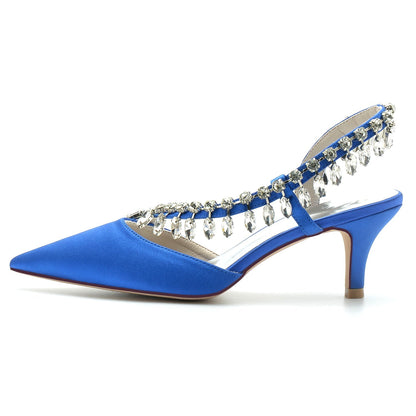 Damen Seidensatin mit Strass Quaste Geschlossene Zehe Stiletto-Absatz Brautschuhe