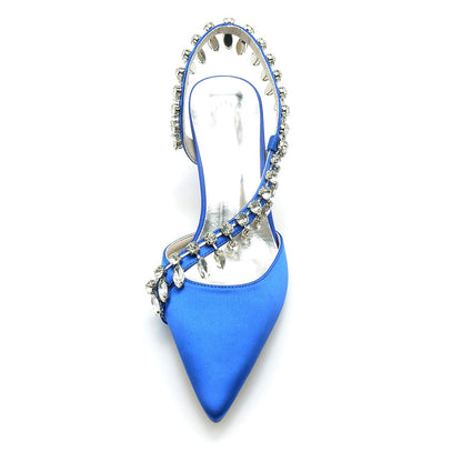 Damen Seidensatin mit Strass Quaste Geschlossene Zehe Stiletto-Absatz Brautschuhe