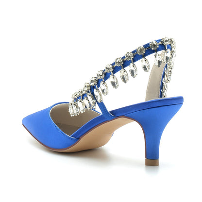 Damen Seidensatin mit Strass Quaste Geschlossene Zehe Stiletto-Absatz Brautschuhe