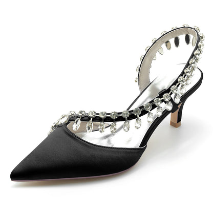 Damen Seidensatin mit Strass Quaste Geschlossene Zehe Stiletto-Absatz Brautschuhe