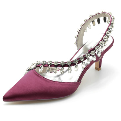 Damen Seidensatin mit Strass Quaste Geschlossene Zehe Stiletto-Absatz Brautschuhe