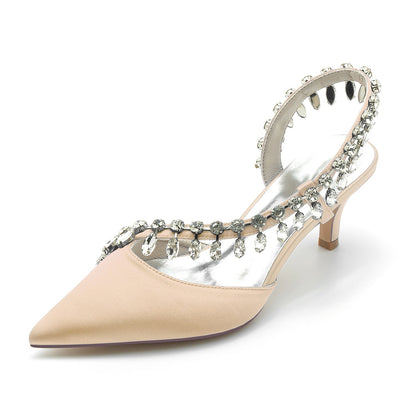 Damen Seidensatin mit Strass Quaste Geschlossene Zehe Stiletto-Absatz Brautschuhe