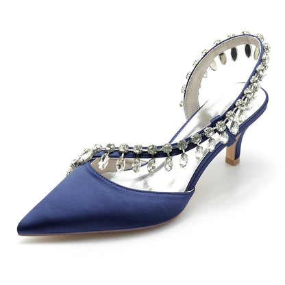 Damen Seidensatin mit Strass Quaste Geschlossene Zehe Stiletto-Absatz Brautschuhe