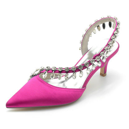 Damen Seidensatin mit Strass Quaste Geschlossene Zehe Stiletto-Absatz Brautschuhe