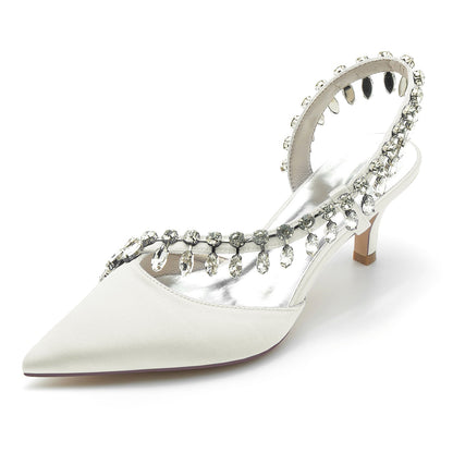 Damen Seidensatin mit Strass Quaste Geschlossene Zehe Stiletto-Absatz Brautschuhe