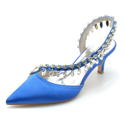Damen Seidensatin mit Strass Quaste Geschlossene Zehe Stiletto-Absatz Brautschuhe