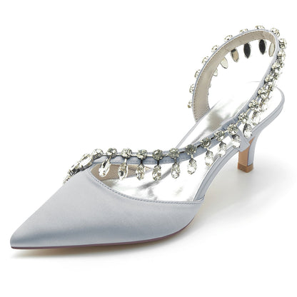 Damen Seidensatin mit Strass Quaste Geschlossene Zehe Stiletto-Absatz Brautschuhe