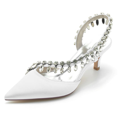 Damen Seidensatin mit Strass Quaste Geschlossene Zehe Stiletto-Absatz Brautschuhe
