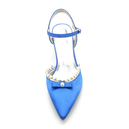 Damen Seidensatin Mit Knöchelriemen Perle Geschlossene Zehen Stiletto Absatz Abendschuhe