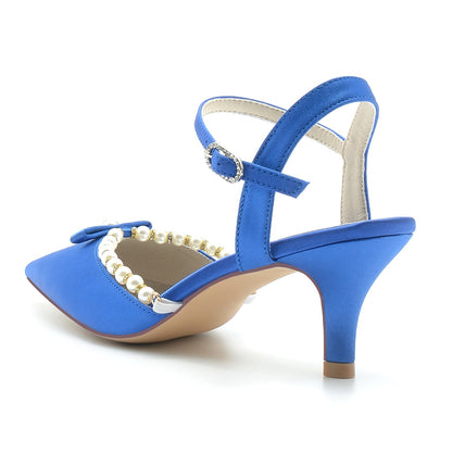 Damen Seidensatin Mit Knöchelriemen Perle Geschlossene Zehen Stiletto Absatz Abendschuhe