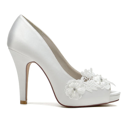 Damen Blumen Seidensatin Mit Geschlossener Spitze Stiletto-Absatz Abendschuhe