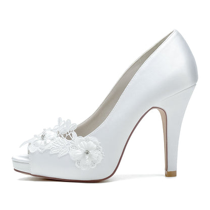 Damen Blumen Seidensatin Mit Geschlossener Spitze Stiletto-Absatz Abendschuhe