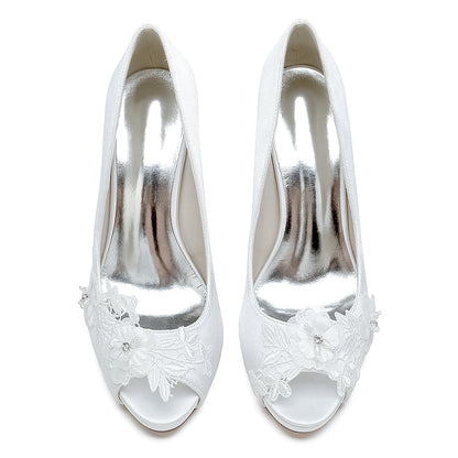 Damen Blumen Seidensatin Mit Geschlossener Spitze Stiletto-Absatz Abendschuhe