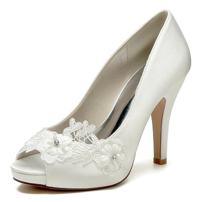 Damen Blumen Seidensatin Mit Geschlossener Spitze Stiletto-Absatz Abendschuhe