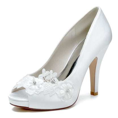 Damen Blumen Seidensatin Mit Geschlossener Spitze Stiletto-Absatz Abendschuhe