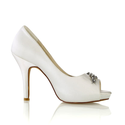 Damen Seidensatin mit Strass Peep Toe Stiletto-Absatz Abendschuhe