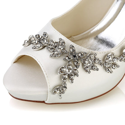 Damen Seidensatin mit Strass Peep Toe Stiletto-Absatz Abendschuhe