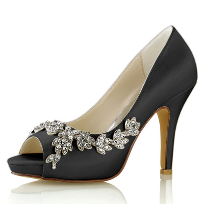 Damen Seidensatin mit Strass Peep Toe Stiletto-Absatz Abendschuhe