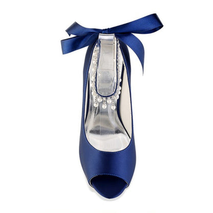 Damen Seidensatin Mit Knöchelriemen Schnürung Quaste Peep Toe Stiletto Absatz Party Schuhe
