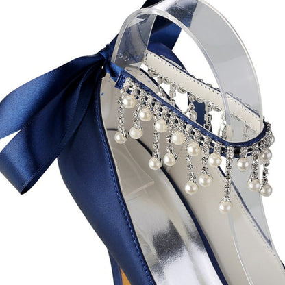 Damen Seidensatin Mit Knöchelriemen Schnürung Quaste Peep Toe Stiletto Absatz Party Schuhe