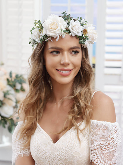 Künstliche Weiße Hochzeitsblumenkronen mit Elfenbeinfarbenem Band