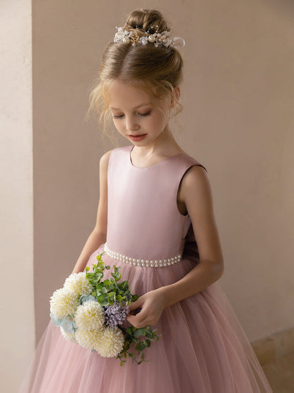 Ballkleid/Prinzessin-Blumenmädchenkleider aus Tüll mit Perlen Und Satinschleife