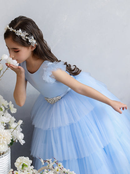 Ballkleid-/Prinzessin-Blumenmädchenkleider aus Tüll mit Abgestuften Falten Und Strasssteinen