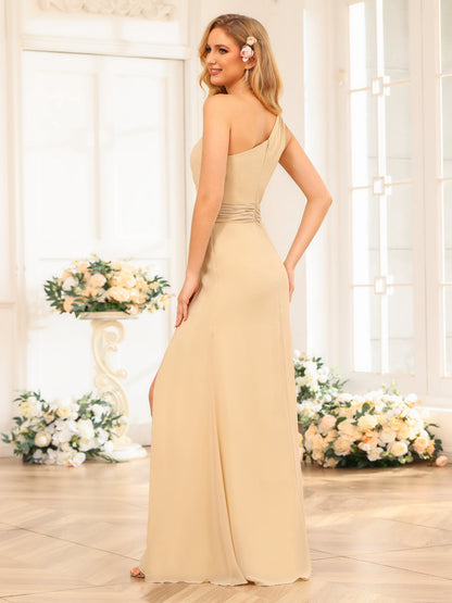 A-Linie/Prinzessin One-Shoulder-Lange Hochzeits-Partykleider mit Schlitz An Der Seite