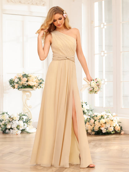 A-Linie/Prinzessin One-Shoulder-Lange Hochzeits-Partykleider mit Schlitz An Der Seite