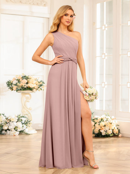 A-Linie/Prinzessin One-Shoulder-Lange Hochzeits-Partykleider mit Schlitz An Der Seite