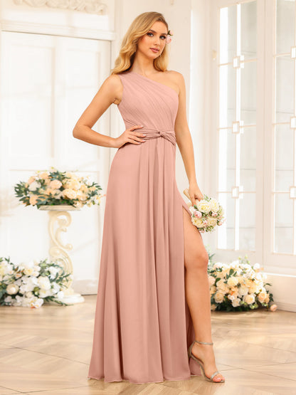 A-Linie/Prinzessin One-Shoulder-Lange Hochzeits-Partykleider mit Schlitz An Der Seite