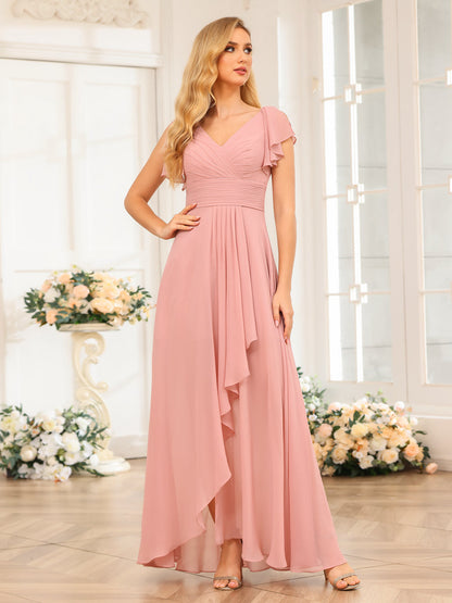 Lange Brautkleider Im A-Linien-/Prinzessin-Stil mit V-Ausschnitt Und Rüschen