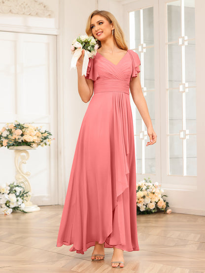 Lange Brautkleider Im A-Linien-/Prinzessin-Stil mit V-Ausschnitt Und Rüschen
