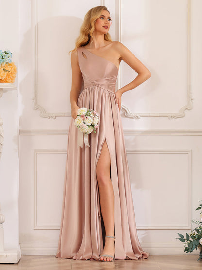 A-Linie/Prinzessin-One-Shoulder-Lange Abendkleider mit Geschlitzter Seite