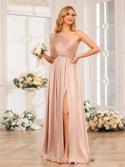 A-Linie/Prinzessin-One-Shoulder-Lange Abendkleider mit Geschlitzter Seite