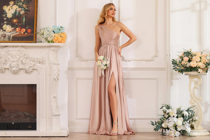 A-Linie/Prinzessin-One-Shoulder-Lange Abendkleider mit Geschlitzter Seite