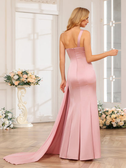 Lange Abendkleider Im Etui-/Säulen-Stil mit One-Shoulder-Träger Und Watteau-Schleppe