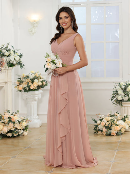 A-Linie/Prinzessin V-Ausschnitt Lange Hochzeitskleider mit Seitenschlitz & Taschen