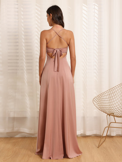 A-Linie/Prinzessin Spaghettiträger Lange Hochzeitskleider mit Seitenschlitz